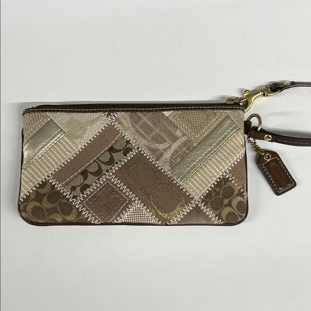 Coach Brown Patchwork Wristlet - Picture 2 of 14